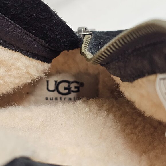 UGG Australia Black Suede Leather Shearling Zip Mid Calf Boots Women's Size 6 - Picture 9 of 11